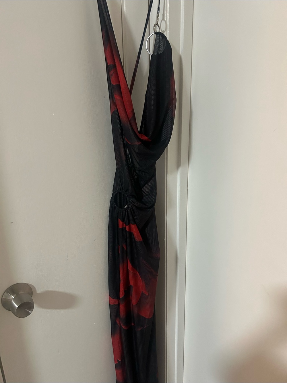 Black and Red Draped Halter Dress
